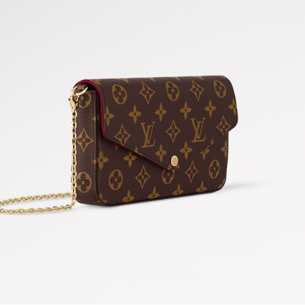 Authentic Louis Vuitton Felicie Pochette shoulder bag purse with gold chain link